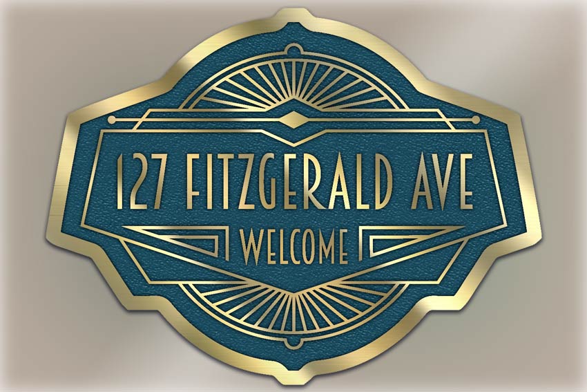 custom shape art deco bronze plaque for address