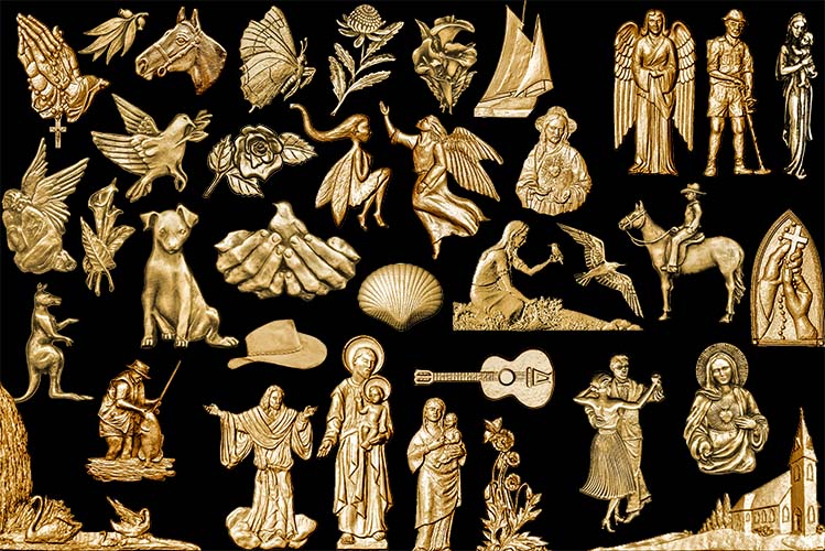 Assorted bas relief emblems for bronze plaques