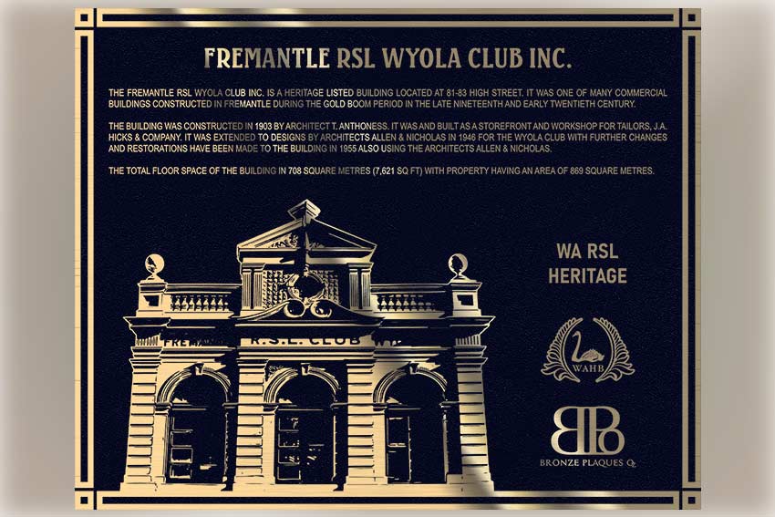 Heritage house plaque for RSL Fremantle